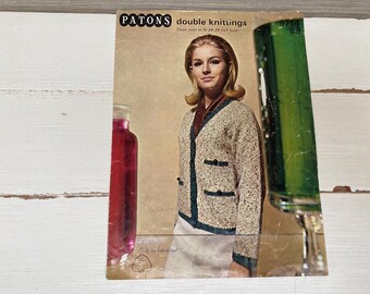 Padrão de tricô vintage - Cardigan Patons Double Knittings, anos 1960/70