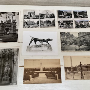 França incluindo Paris - Oito cartões postais vintage em preto e branco