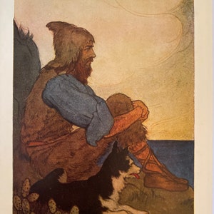 1933 Robinson Crusoe Original Vintage Print - Nursery Decor - Childrens Literature - Mounted and Matted
