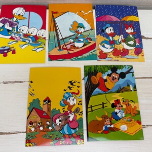 Disney Postcards Vintage 1980s Set of Five - Mickey Mouse , Minnie Mouse , Donald Duck ,Pluto