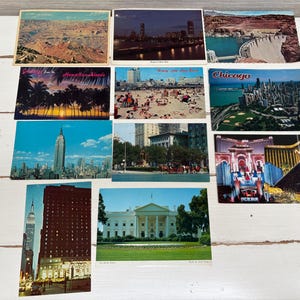 11 cartes postales vintage des États-Unis - Las Vegas, Chicago, Arizona, Boston, Long Beach, New York, Washington