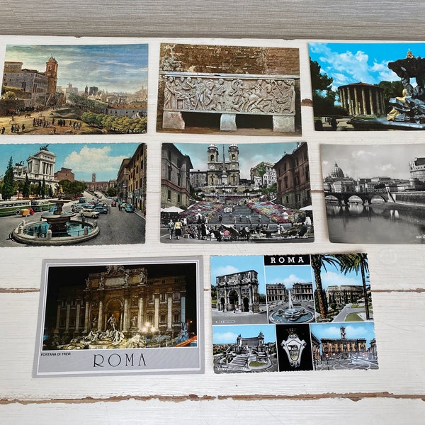 Eight Vintage Postcards - Rome Italy - Trinity of the Mounts , Fontana Di Trevi