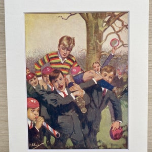 School Stories for Boys Books Original Vintage Print 1940s- Childrens Literature 8  x 10 inches