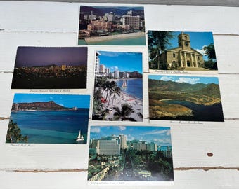 Postales vintage de Hawái - Siete postales - Honolulu, Playa Waikiki, Hanauma