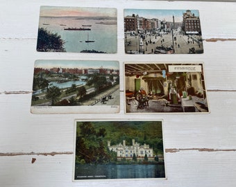 5 cartes postales vintage d'Irlande - Port de Cork , Dublin , St Stephens Green Park , Connemara