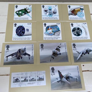 Zestaw 11 pocztówek Royal Mail Stamp - Harrier Jump Jet 50th Anniversary - seria kart znaczków 2019 PHQ 456