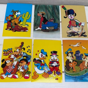 Disney Postcards Vintage 1980s Set of Six -  Donald Duck , Goofy , Mickey Mouse , Chipmunks