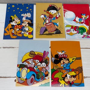 Disney Postcards Vintage 1980s Set of Five -  Donald Duck , Goofy , Mickey Mouse , Minnie Mouse ,Pluto