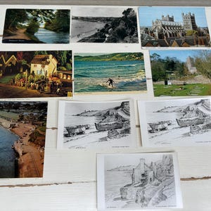 Postales antiguas de Devon, Inglaterra, x 10: Hallsands, Sheepwash Woods, Catedral de Exeter, Babbacombe, Goodrington Beach, Salcombe Regis