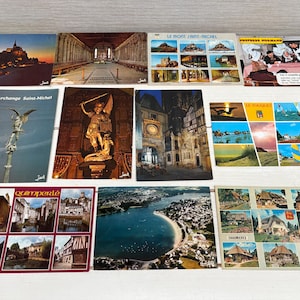 11 cartes postales vintage France - Le Mont Saint Michel, Normandie, La Bretagne, Quimperle, Le Touquet