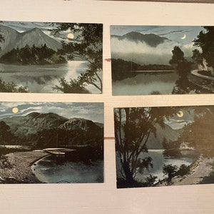 Écosse - 4 cartes postales vintage Ben Venue et Loch Katrine - Série Clair de lune de la Saint-Valentin