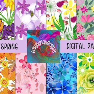 Floral Digital Paper/ Spring/ For Scrapbooking/book covering paper/ arts & craft projects/ 8 Mixed 12"x12" printable sheets/ Junk journal