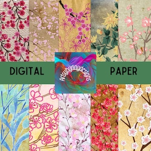Japanese Paper Digital/ vintage/ Ephemera / antique/ texture/ cherry blossom/ grunge flowers/ junk journal/ Wrapping Paper/ 300dpi PNG