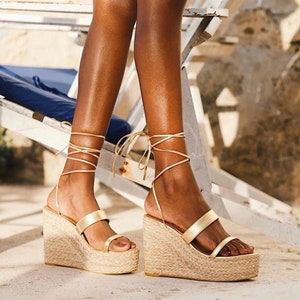 Gold Wedge Sandals Etsy New Zealand