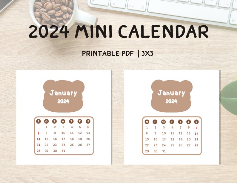 Mini Calendar 2024 Monthly Calendar 2024 3x3 Calendar for Kids 2024 Etsy