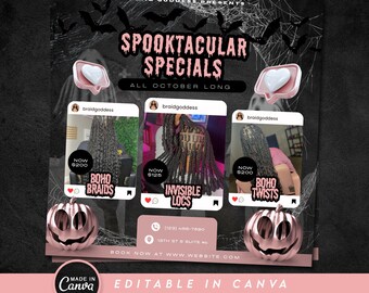 October Halloween Booking Flyer: Hair, Nails, Lashes (DIY Canva)