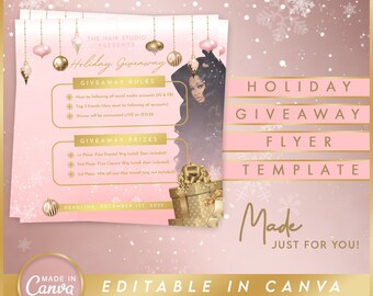 Holiday Giveaway Flyer |  Hairstylists, Lash/Nail techs, Estheticians & more | Social Media flyer template | Made in CANVA
