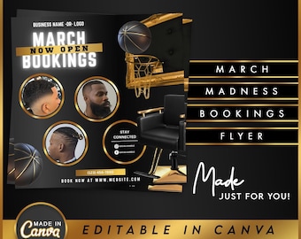March Madness Bookings Barbershop Appointments Available Haircut Flyer Canva Template Instagram Post