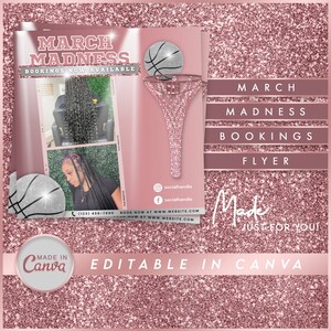 March Madness Bookings Hairstylist Appointments Available Braiders Flyer Canva Template Instagram Post