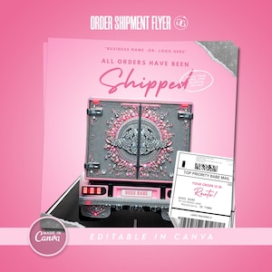 Orders Have Shipped Flyer, DIY Social Media Instagram Delivery Boutique Hairstylist Lashes Nails Beauty Editable Canva Template