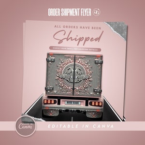 Orders Have Shipped Flyer, DIY Social Media Instagram Delivery Boutique Hairstylist Lashes Nails Beauty Editable Canva Template