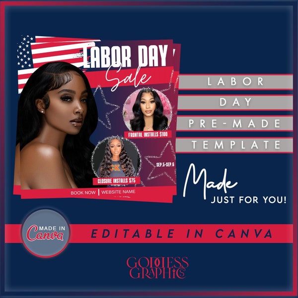 LABOR DAY SALE Canva Flyer Template | Hairstylists, Cosmetologists, Beautician flyer | Wig Installs, Sew-ins, Bundles Sale
