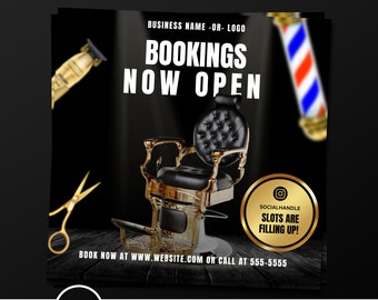 Barber Bookings Now Open Appointments Available Canva Flyer Template for Haircuts