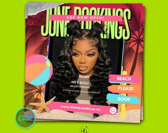 Summer Motion Booking Flyer: Hair, Makeup, Lashes Canva Template (Digital)