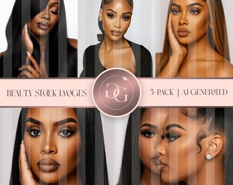 AI-Generated Beauty Stock Images | Realistic Hair Models (Digital Download)