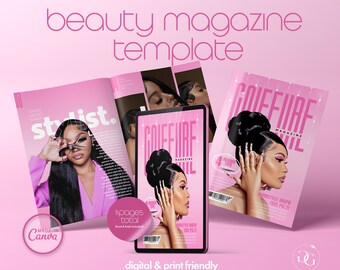Canva Magazine Template, Beauty Magazine Catalog for Hair, Lashes Nails, MUA, Beautician, Braiders, Viral Magazine Trend, DIY Canva