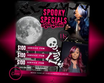 Halloween Spooky Specials Flyer: Hair, Lashes, Braids (DIY Canva)