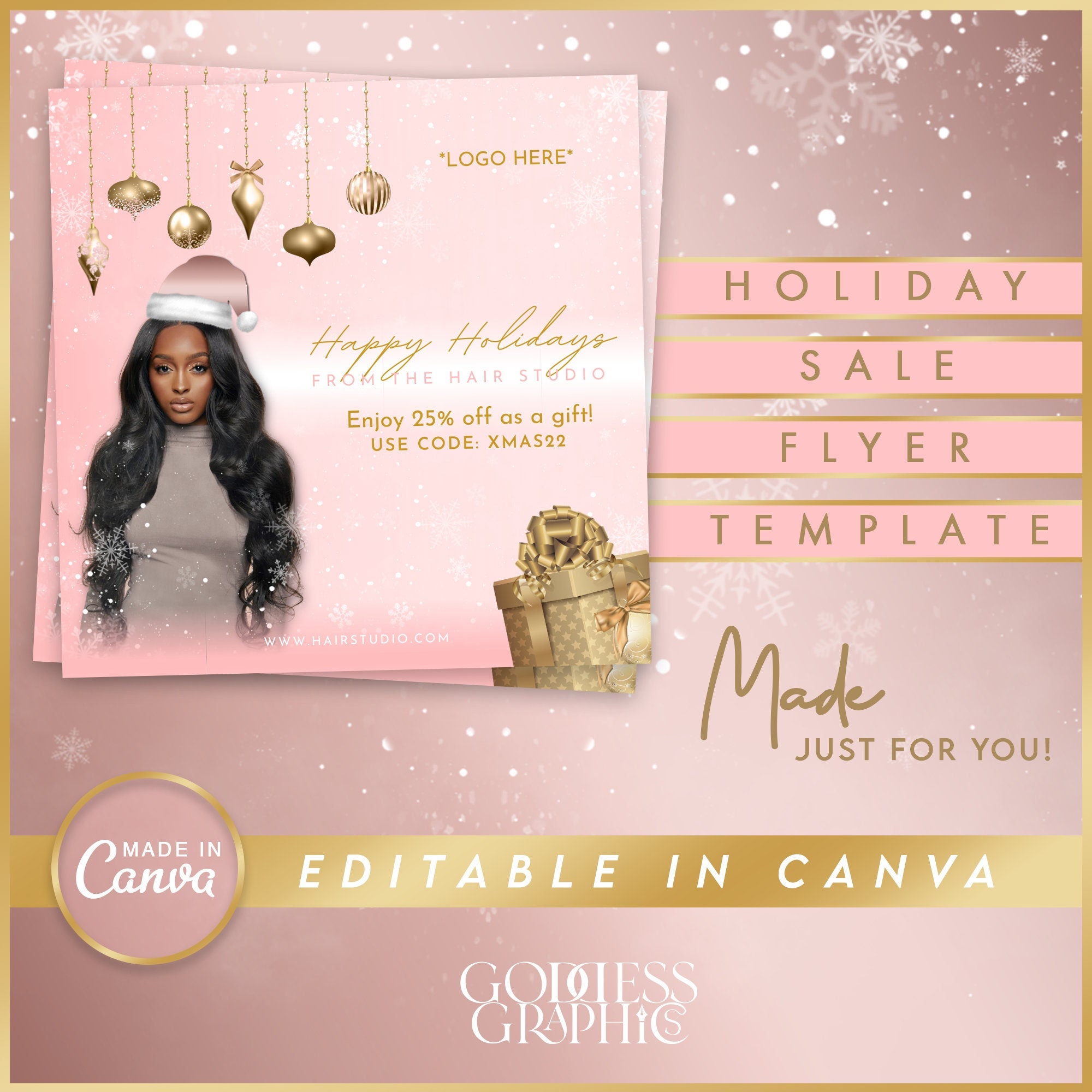 Christmas Sale Flyer | Hairstylists, Lash/Nail techs, Estheticians & more | Social media flyer template | Made in CANVA