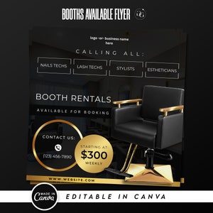 Booth Rentals Available Barber Flyer Template Made in Canva Stylist Post
