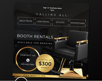 Booth Rentals Available Barber Flyer Template Made in Canva Stylist Post