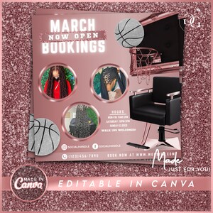 March Bookings Hairstylist Appointments Available Braiders Flyer Template Made in Canva