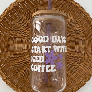 Iced Coffee Cup, Cute Aesthetic Glass Cup, Coffee Cup
