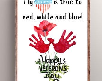 Veteran’s Day, One & Two Handprint Art Crafts | Veteran’s Day Thank You Card (Printable)