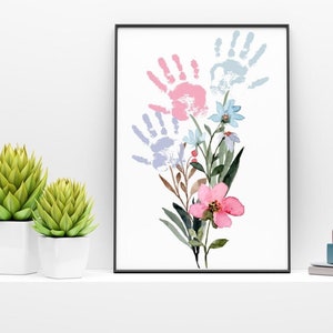 Arte imprimible personalizado de tres huellas de manos: manualidad infantil, descarga instantánea, recuerdo personalizado de huella de mano de bebé, regalo de Navidad