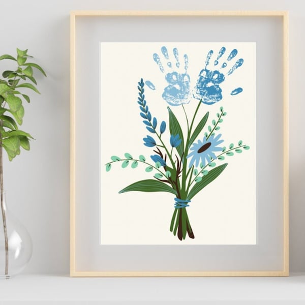 Two Handprint Art Craft|"8x10" and "8.5x11" Blue Wildflower Printable| Instant Download PDF and JPEG Memory Keepsake Gift| Kids Handprint