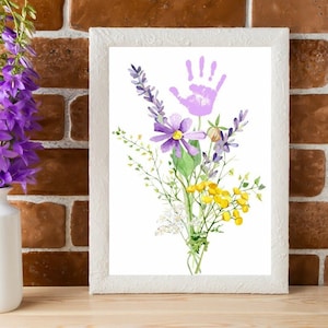 Purple Flower Handprint Art Printable, “8 x 10” & “8.5 x 11”