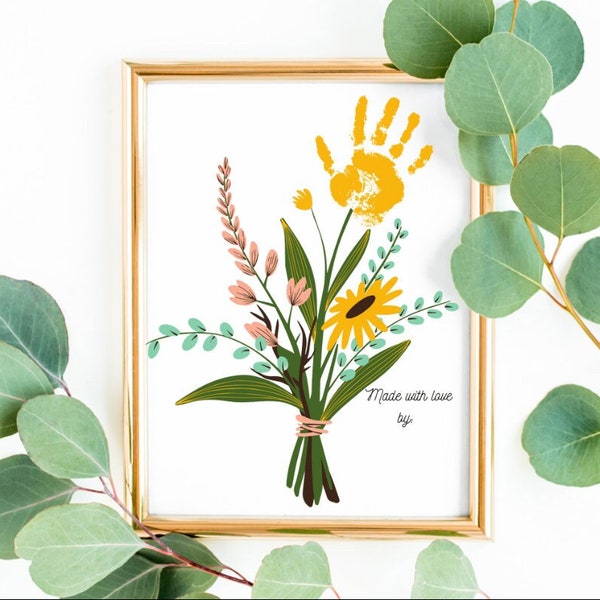 Arte de huellas de flores silvestres/ Huella de manos del Día de la Madre/ Regalo para mamá, abuela y tía/ 8x10 y 8.5"x11 imprimible/ Descarga instantánea de PDF y JPEG