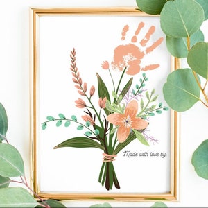 Arte com impressão de mão de flor rosa: lembrança infantil faça você mesmo (download digital)