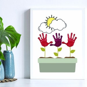 3 Handprint Art Printable - DIY Kids Craft, Instant Download, Custom Baby Handprint Keepsake, Mother's Day or Father's Day Gift