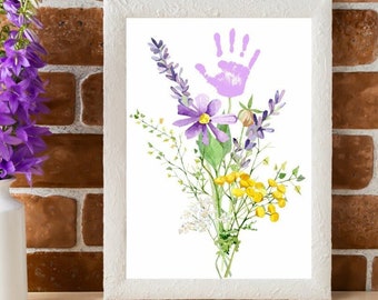 Purple Flower Handprint Art Craft for Kids|"8x10" and "8.5x11" Printable| Instant Download PDF and JPEG Memory Keepsake Gift