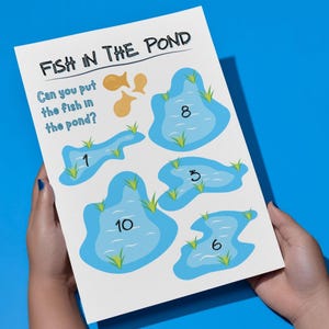 Poisson dans l'étang, un jeu de comptage pour les enfants, modèle modifiable, difficulté d'augmenter à mesure qu'ils grandissent !