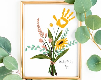 Wildflower Handprint Art | Kids Spring Bouquet Craft Keepsake (8.5x11, 8x10 PDF)