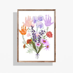 Impresión de flores de nacimiento personalizadas, artesanía de flores con huella de mano, recuerdo de huella de mano de bebé personalizado.