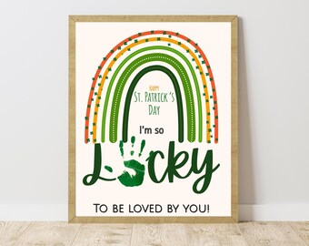 St. Patrick’s Day Handprint Craft Printable for Kids – Shamrock Keepsake Art – St. Patty’s Daycare Crafts - St Pattys Crafts