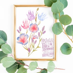 Arte Artesanal com Flores Impressas na Mão: Lembrança do Dia das Mães (PDF e JPG)