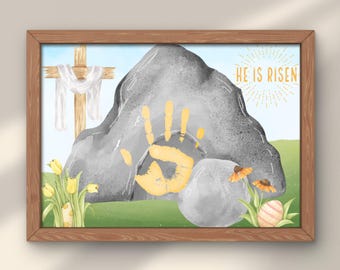 He Is Risen Handprint Craft, Christian Easter Handprint Art, Religious Easter Craft for Kids, Sunday School Easter Activity